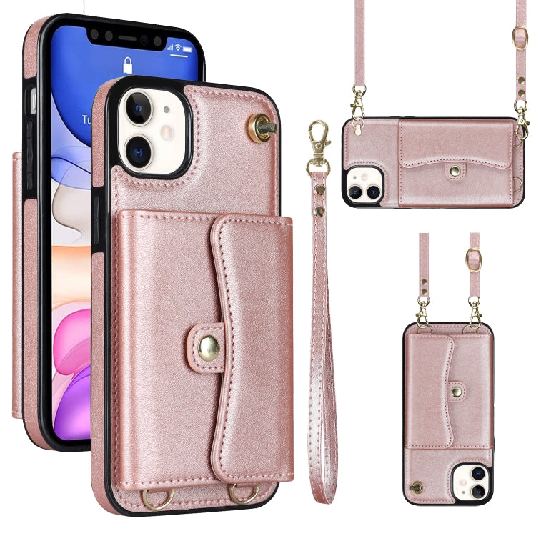 For iPhone 11 RFID Card Slot Phone Case with Long Lanyard(Rose Gold) - iPhone 11 Cases by buy2fix | Online Shopping UK | buy2fix