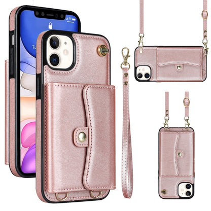For iPhone 11 RFID Card Slot Phone Case with Long Lanyard(Rose Gold) - iPhone 11 Cases by buy2fix | Online Shopping UK | buy2fix