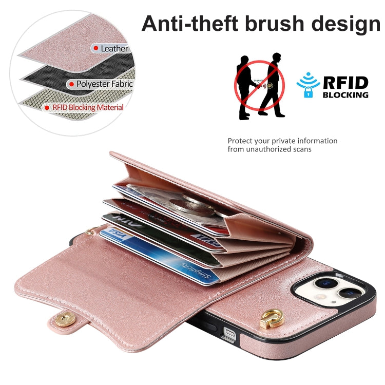 For iPhone 11 RFID Card Slot Phone Case with Long Lanyard(Rose Gold) - iPhone 11 Cases by buy2fix | Online Shopping UK | buy2fix