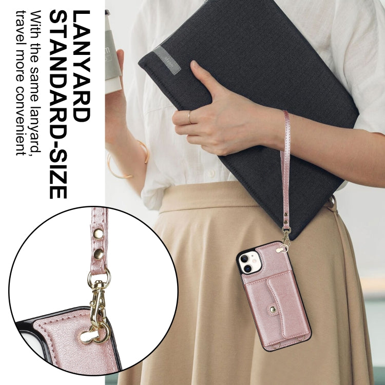 For iPhone 11 RFID Card Slot Phone Case with Long Lanyard(Rose Gold) - iPhone 11 Cases by buy2fix | Online Shopping UK | buy2fix