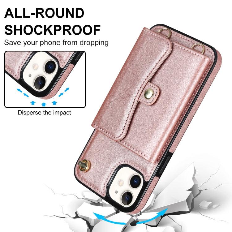 For iPhone 11 RFID Card Slot Phone Case with Long Lanyard(Rose Gold) - iPhone 11 Cases by buy2fix | Online Shopping UK | buy2fix