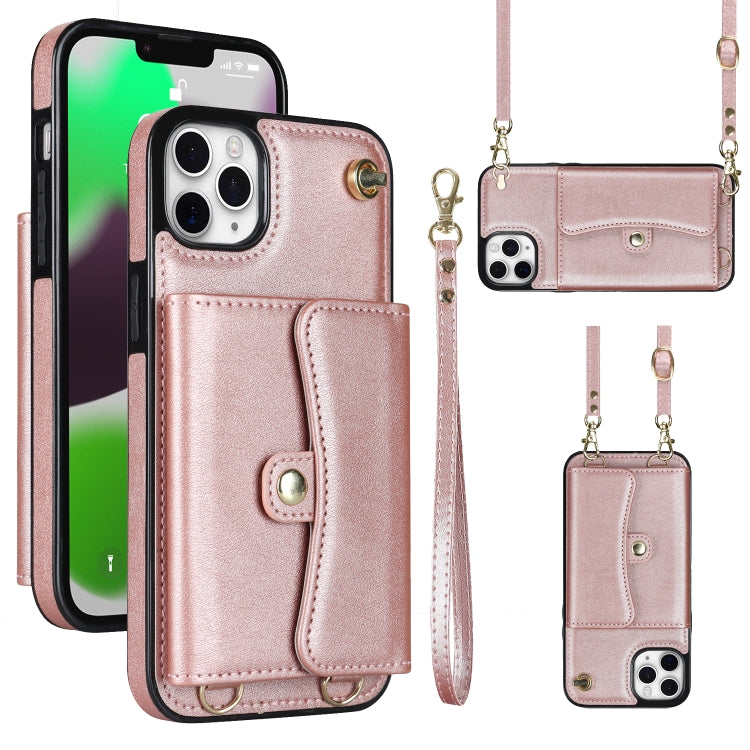 For iPhone 11 Pro RFID Card Slot Phone Case with Long Lanyard(Rose Gold) - iPhone 11 Pro Cases by buy2fix | Online Shopping UK | buy2fix