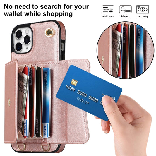 For iPhone 11 Pro RFID Card Slot Phone Case with Long Lanyard(Rose Gold) - iPhone 11 Pro Cases by buy2fix | Online Shopping UK | buy2fix