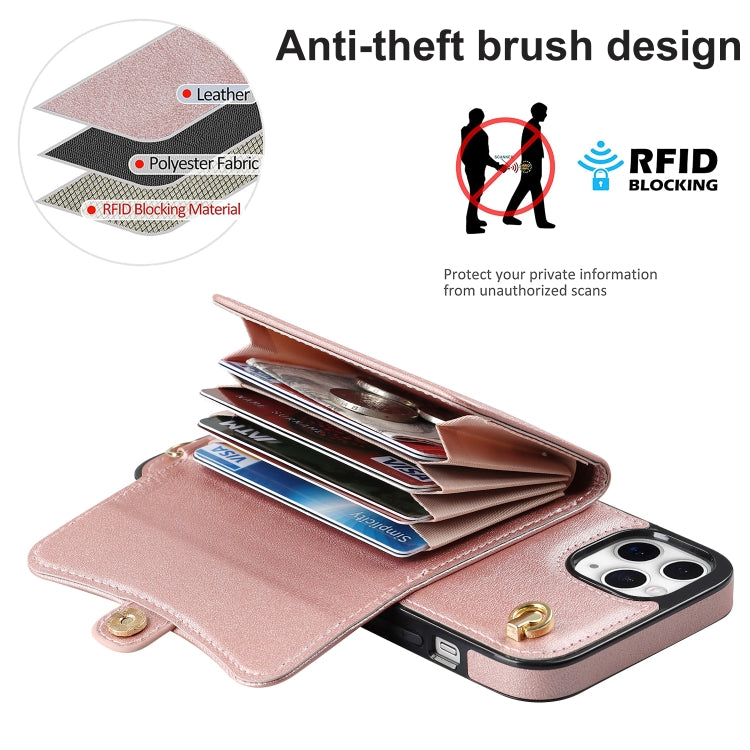 For iPhone 11 Pro RFID Card Slot Phone Case with Long Lanyard(Rose Gold) - iPhone 11 Pro Cases by buy2fix | Online Shopping UK | buy2fix