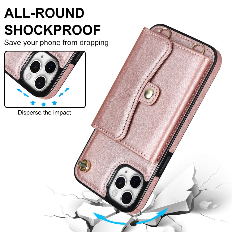 For iPhone 11 Pro RFID Card Slot Phone Case with Long Lanyard(Rose Gold) - iPhone 11 Pro Cases by buy2fix | Online Shopping UK | buy2fix