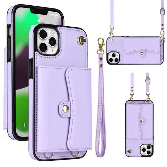 For iPhone 11 Pro RFID Card Slot Phone Case with Long Lanyard(Purple) - iPhone 11 Pro Cases by buy2fix | Online Shopping UK | buy2fix