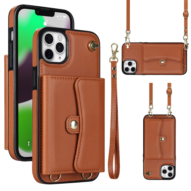 For iPhone 11 Pro RFID Card Slot Phone Case with Long Lanyard(Brown) - iPhone 11 Pro Cases by buy2fix | Online Shopping UK | buy2fix