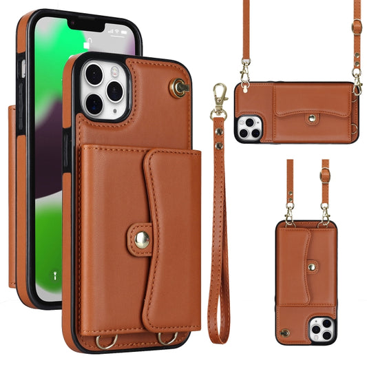For iPhone 11 Pro RFID Card Slot Phone Case with Long Lanyard(Brown) - iPhone 11 Pro Cases by buy2fix | Online Shopping UK | buy2fix