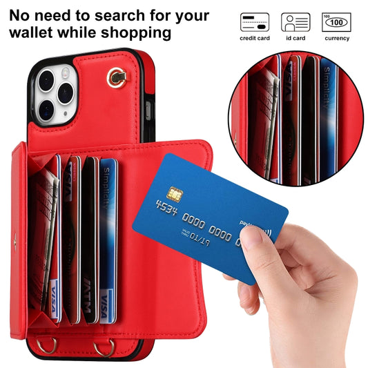 For iPhone 11 Pro Max RFID Card Slot Phone Case with Long Lanyard(Red) - iPhone 11 Pro Max Cases by buy2fix | Online Shopping UK | buy2fix