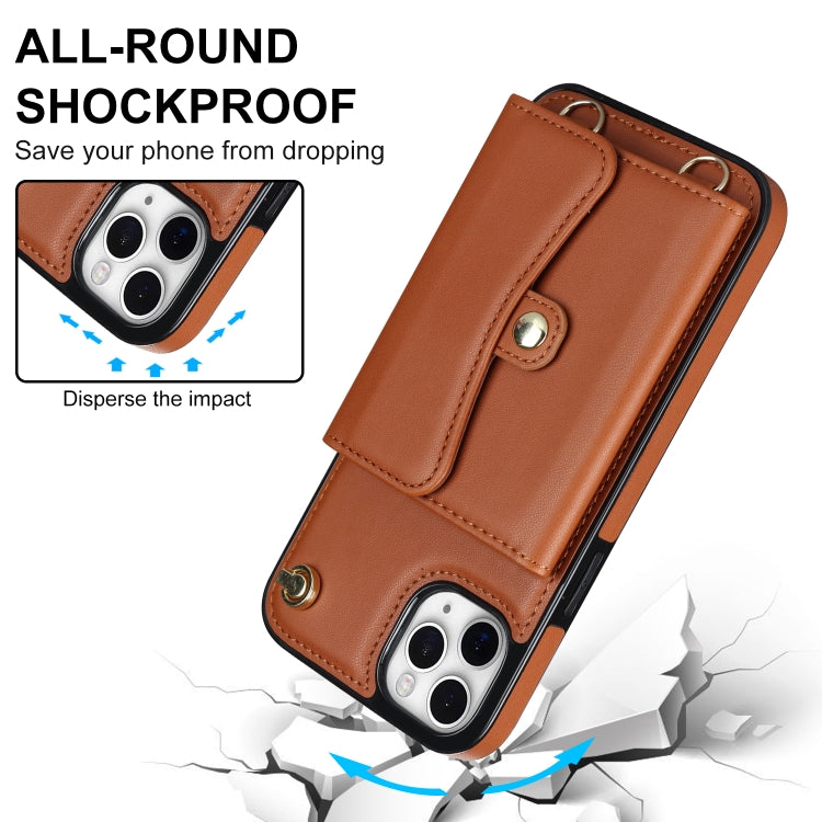For iPhone 11 Pro Max RFID Card Slot Phone Case with Long Lanyard(Brown) - iPhone 11 Pro Max Cases by buy2fix | Online Shopping UK | buy2fix