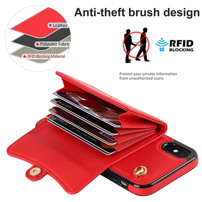 For iPhone X / XS RFID Card Slot Phone Case with Long Lanyard(Red) - More iPhone Cases by buy2fix | Online Shopping UK | buy2fix