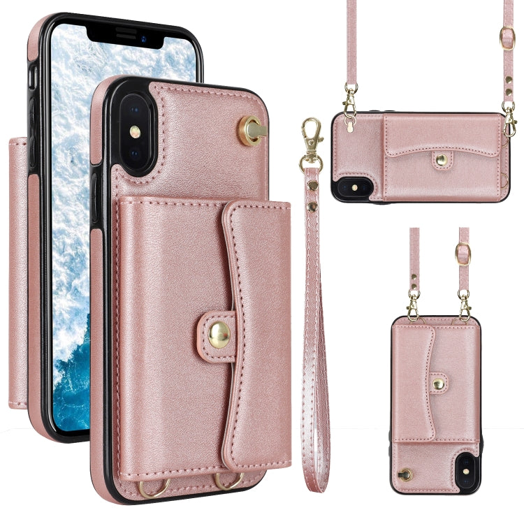 For iPhone X / XS RFID Card Slot Phone Case with Long Lanyard(Rose Gold) - More iPhone Cases by buy2fix | Online Shopping UK | buy2fix