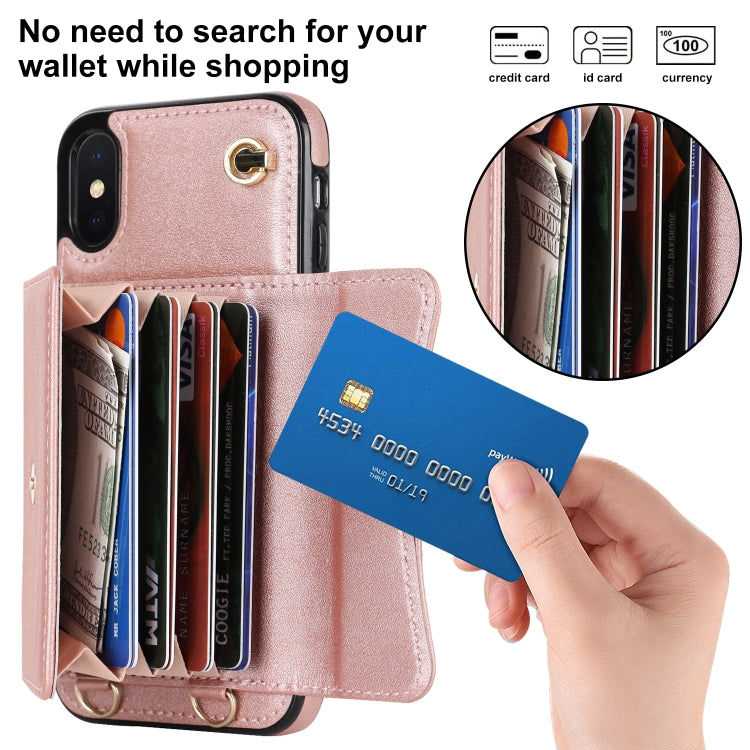 For iPhone X / XS RFID Card Slot Phone Case with Long Lanyard(Rose Gold) - More iPhone Cases by buy2fix | Online Shopping UK | buy2fix