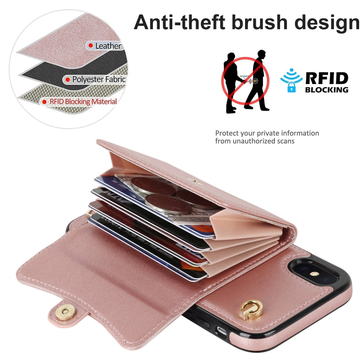 For iPhone X / XS RFID Card Slot Phone Case with Long Lanyard(Rose Gold) - More iPhone Cases by buy2fix | Online Shopping UK | buy2fix