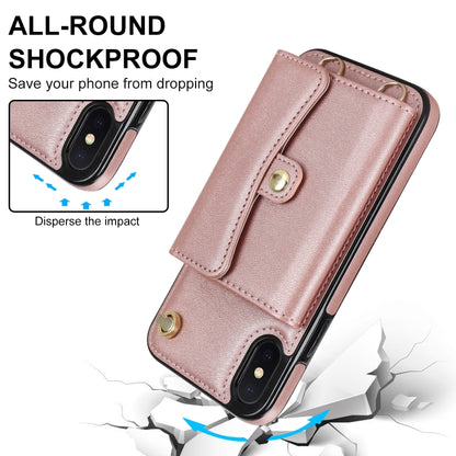 For iPhone X / XS RFID Card Slot Phone Case with Long Lanyard(Rose Gold) - More iPhone Cases by buy2fix | Online Shopping UK | buy2fix