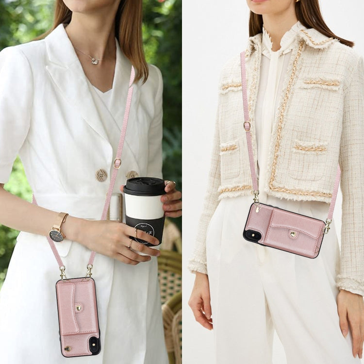 For iPhone X / XS RFID Card Slot Phone Case with Long Lanyard(Rose Gold) - More iPhone Cases by buy2fix | Online Shopping UK | buy2fix
