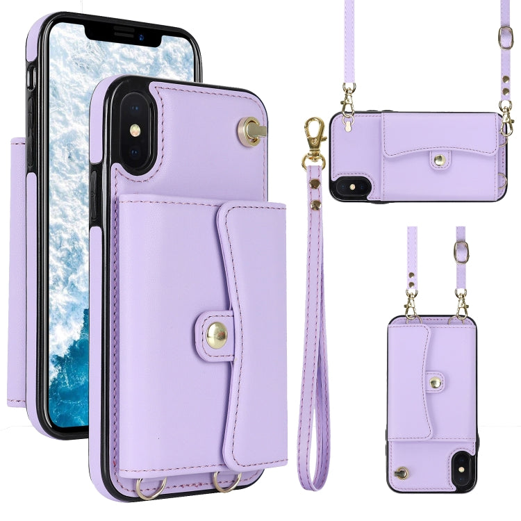 For iPhone X / XS RFID Card Slot Phone Case with Long Lanyard(Purple) - More iPhone Cases by buy2fix | Online Shopping UK | buy2fix