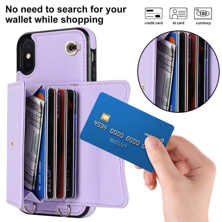 For iPhone X / XS RFID Card Slot Phone Case with Long Lanyard(Purple) - More iPhone Cases by buy2fix | Online Shopping UK | buy2fix