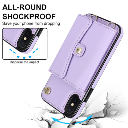 For iPhone X / XS RFID Card Slot Phone Case with Long Lanyard(Purple) - More iPhone Cases by buy2fix | Online Shopping UK | buy2fix