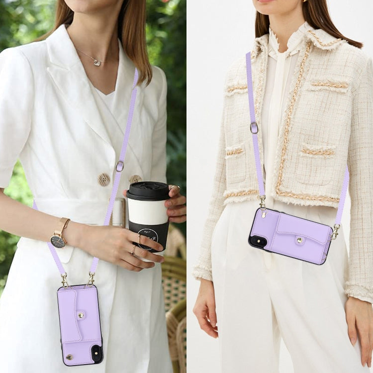 For iPhone X / XS RFID Card Slot Phone Case with Long Lanyard(Purple) - More iPhone Cases by buy2fix | Online Shopping UK | buy2fix