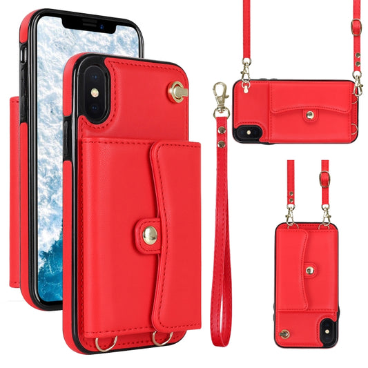 For iPhone XS Max RFID Card Slot Phone Case with Long Lanyard(Red) - More iPhone Cases by buy2fix | Online Shopping UK | buy2fix