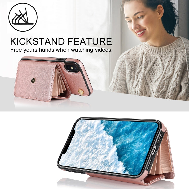 For iPhone XS Max RFID Card Slot Phone Case with Long Lanyard(Rose Gold) - More iPhone Cases by buy2fix | Online Shopping UK | buy2fix