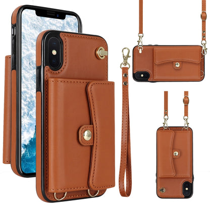 For iPhone XS Max RFID Card Slot Phone Case with Long Lanyard(Brown) - More iPhone Cases by buy2fix | Online Shopping UK | buy2fix