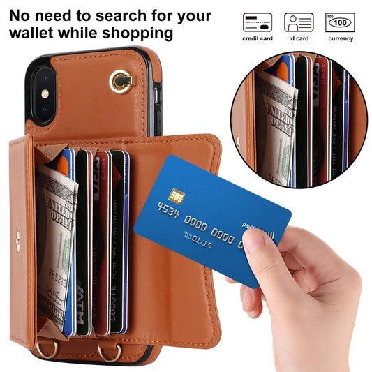 For iPhone XS Max RFID Card Slot Phone Case with Long Lanyard(Brown) - More iPhone Cases by buy2fix | Online Shopping UK | buy2fix