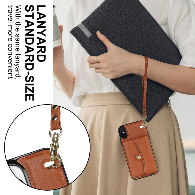 For iPhone XS Max RFID Card Slot Phone Case with Long Lanyard(Brown) - More iPhone Cases by buy2fix | Online Shopping UK | buy2fix