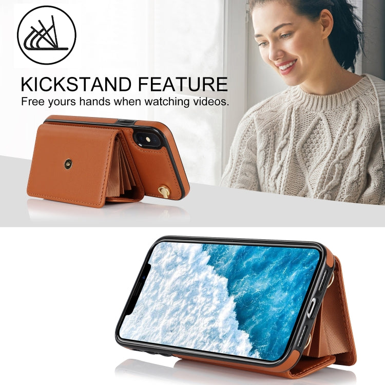 For iPhone XS Max RFID Card Slot Phone Case with Long Lanyard(Brown) - More iPhone Cases by buy2fix | Online Shopping UK | buy2fix