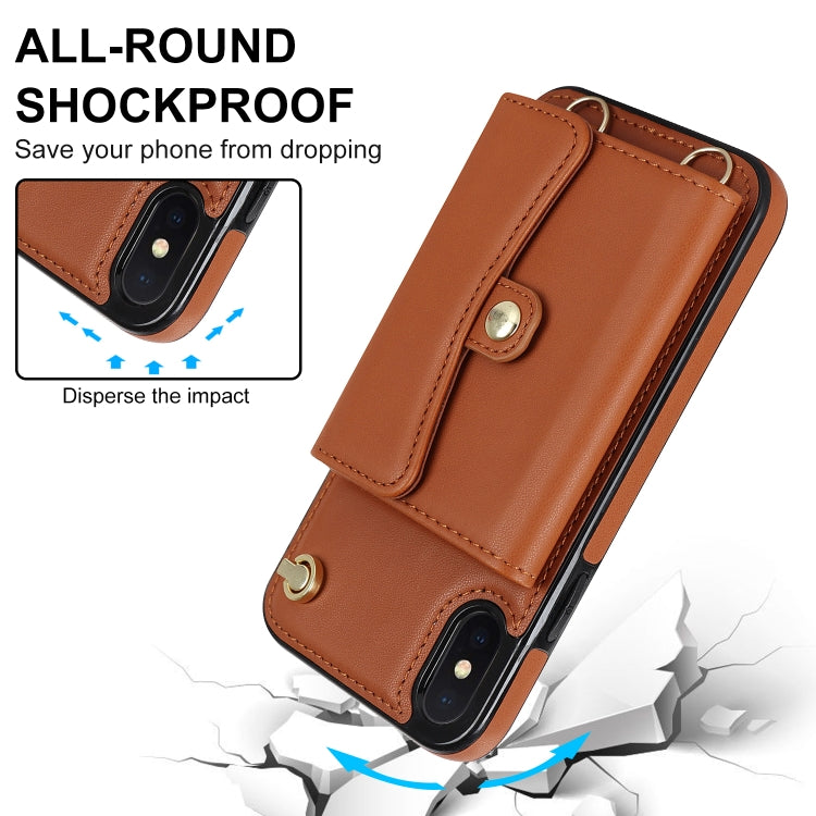 For iPhone XS Max RFID Card Slot Phone Case with Long Lanyard(Brown) - More iPhone Cases by buy2fix | Online Shopping UK | buy2fix