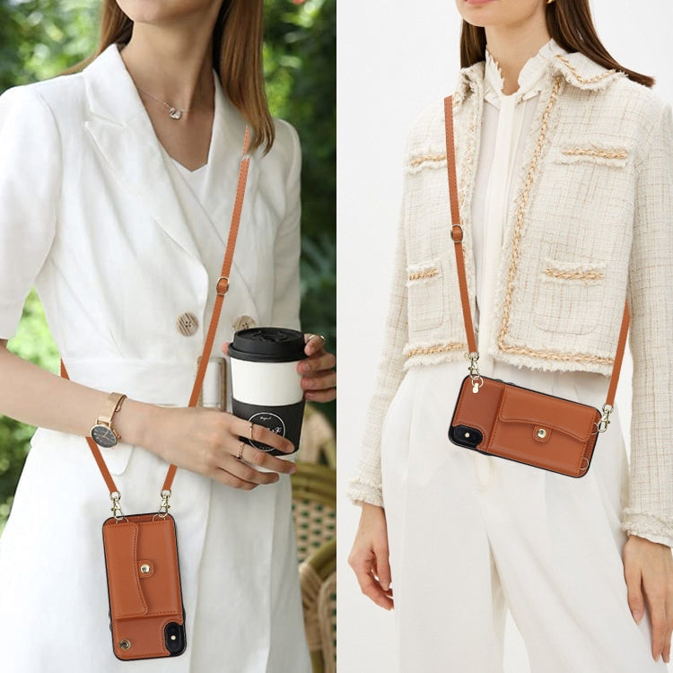 For iPhone XS Max RFID Card Slot Phone Case with Long Lanyard(Brown) - More iPhone Cases by buy2fix | Online Shopping UK | buy2fix