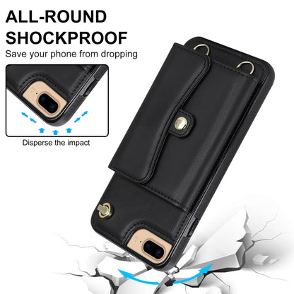 For iPhone 8 Plus / 7 Plus RFID Card Slot Phone Case with Long Lanyard(Black) - More iPhone Cases by buy2fix | Online Shopping UK | buy2fix