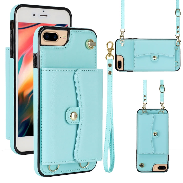 For iPhone 8 Plus / 7 Plus RFID Card Slot Phone Case with Long Lanyard(Mint Green) - More iPhone Cases by buy2fix | Online Shopping UK | buy2fix