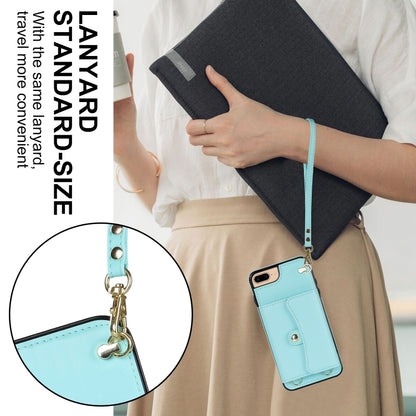 For iPhone 8 Plus / 7 Plus RFID Card Slot Phone Case with Long Lanyard(Mint Green) - More iPhone Cases by buy2fix | Online Shopping UK | buy2fix