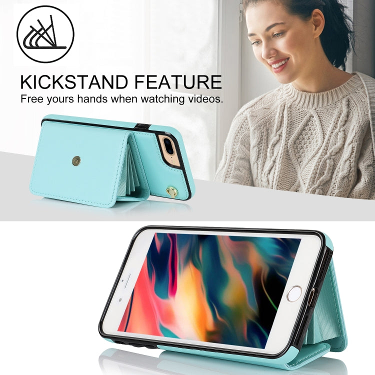 For iPhone 8 Plus / 7 Plus RFID Card Slot Phone Case with Long Lanyard(Mint Green) - More iPhone Cases by buy2fix | Online Shopping UK | buy2fix