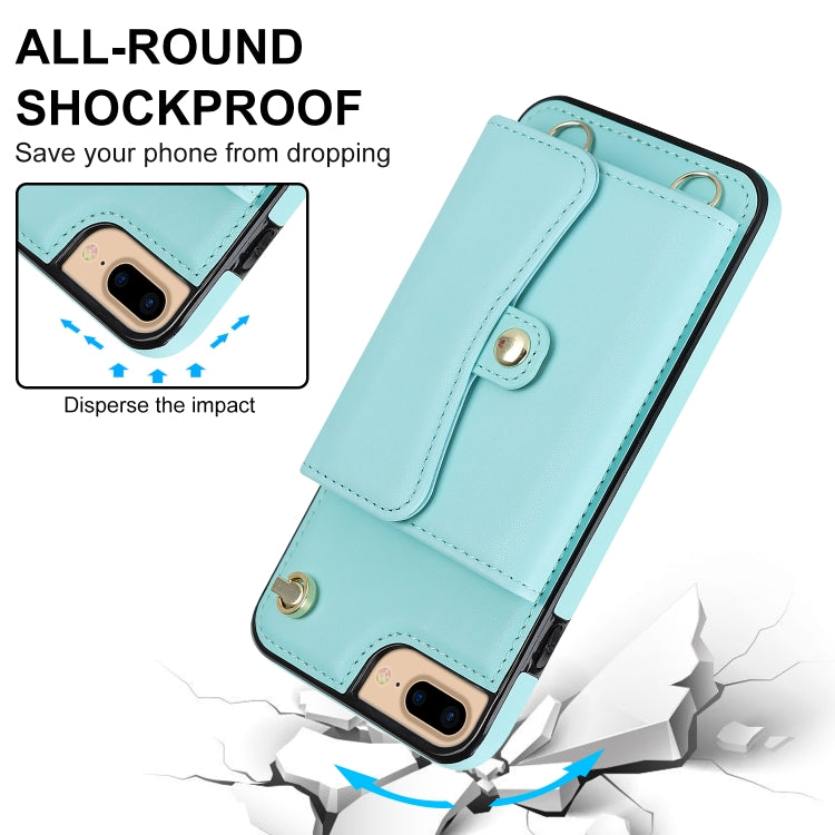 For iPhone 8 Plus / 7 Plus RFID Card Slot Phone Case with Long Lanyard(Mint Green) - More iPhone Cases by buy2fix | Online Shopping UK | buy2fix