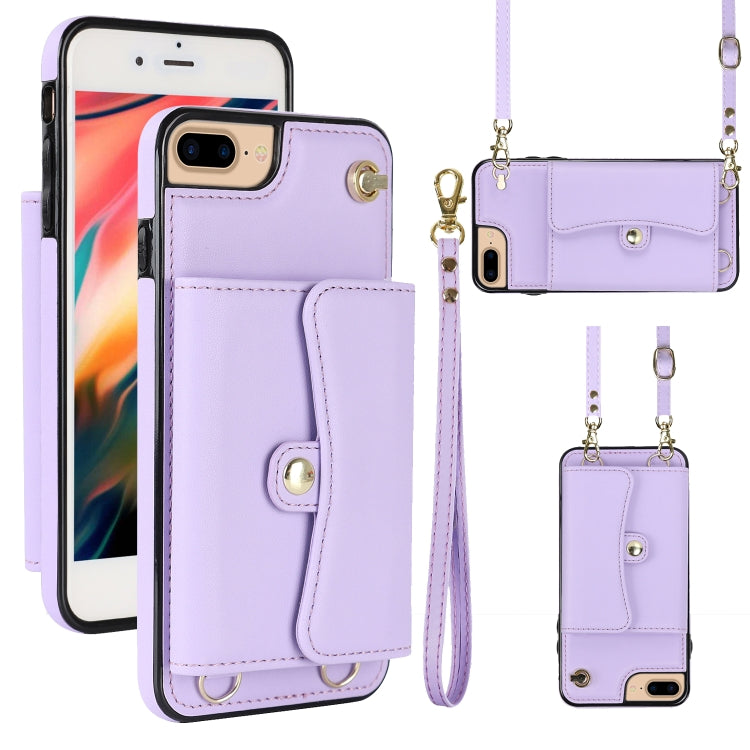 For iPhone 8 Plus / 7 Plus RFID Card Slot Phone Case with Long Lanyard(Purple) - More iPhone Cases by buy2fix | Online Shopping UK | buy2fix