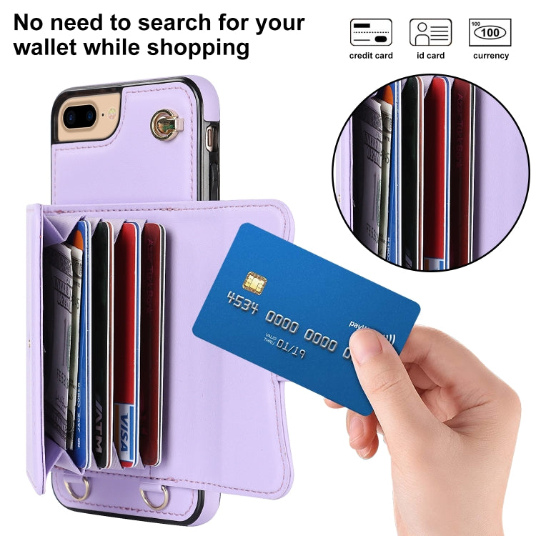 For iPhone 8 Plus / 7 Plus RFID Card Slot Phone Case with Long Lanyard(Purple) - More iPhone Cases by buy2fix | Online Shopping UK | buy2fix