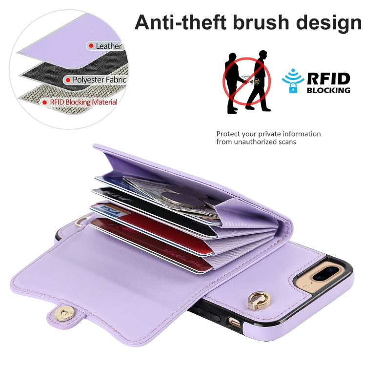For iPhone 8 Plus / 7 Plus RFID Card Slot Phone Case with Long Lanyard(Purple) - More iPhone Cases by buy2fix | Online Shopping UK | buy2fix
