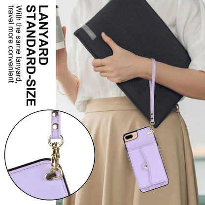 For iPhone 8 Plus / 7 Plus RFID Card Slot Phone Case with Long Lanyard(Purple) - More iPhone Cases by buy2fix | Online Shopping UK | buy2fix