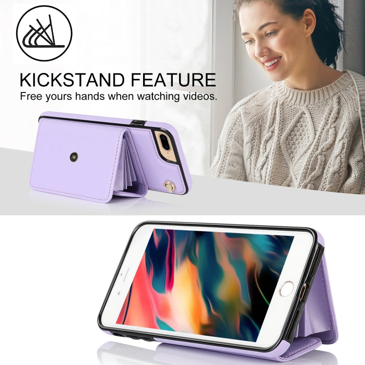 For iPhone 8 Plus / 7 Plus RFID Card Slot Phone Case with Long Lanyard(Purple) - More iPhone Cases by buy2fix | Online Shopping UK | buy2fix