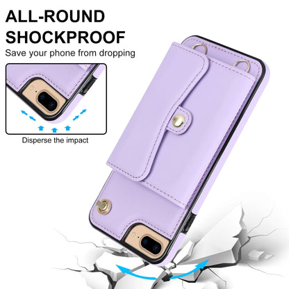 For iPhone 8 Plus / 7 Plus RFID Card Slot Phone Case with Long Lanyard(Purple) - More iPhone Cases by buy2fix | Online Shopping UK | buy2fix