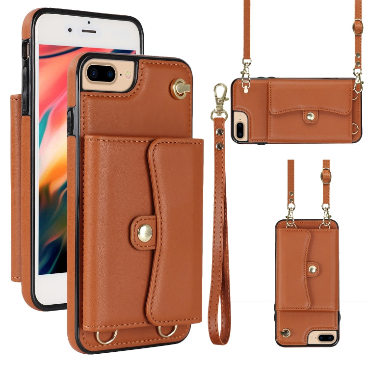 For iPhone 8 Plus / 7 Plus RFID Card Slot Phone Case with Long Lanyard(Brown) - More iPhone Cases by buy2fix | Online Shopping UK | buy2fix