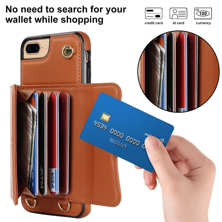 For iPhone 8 Plus / 7 Plus RFID Card Slot Phone Case with Long Lanyard(Brown) - More iPhone Cases by buy2fix | Online Shopping UK | buy2fix