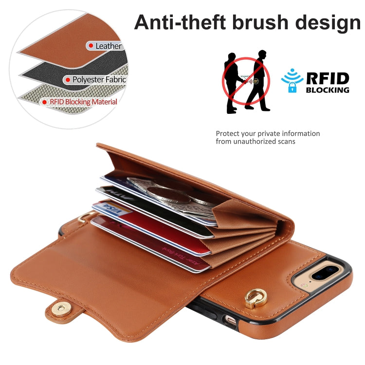 For iPhone 8 Plus / 7 Plus RFID Card Slot Phone Case with Long Lanyard(Brown) - More iPhone Cases by buy2fix | Online Shopping UK | buy2fix