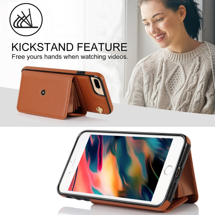 For iPhone 8 Plus / 7 Plus RFID Card Slot Phone Case with Long Lanyard(Brown) - More iPhone Cases by buy2fix | Online Shopping UK | buy2fix