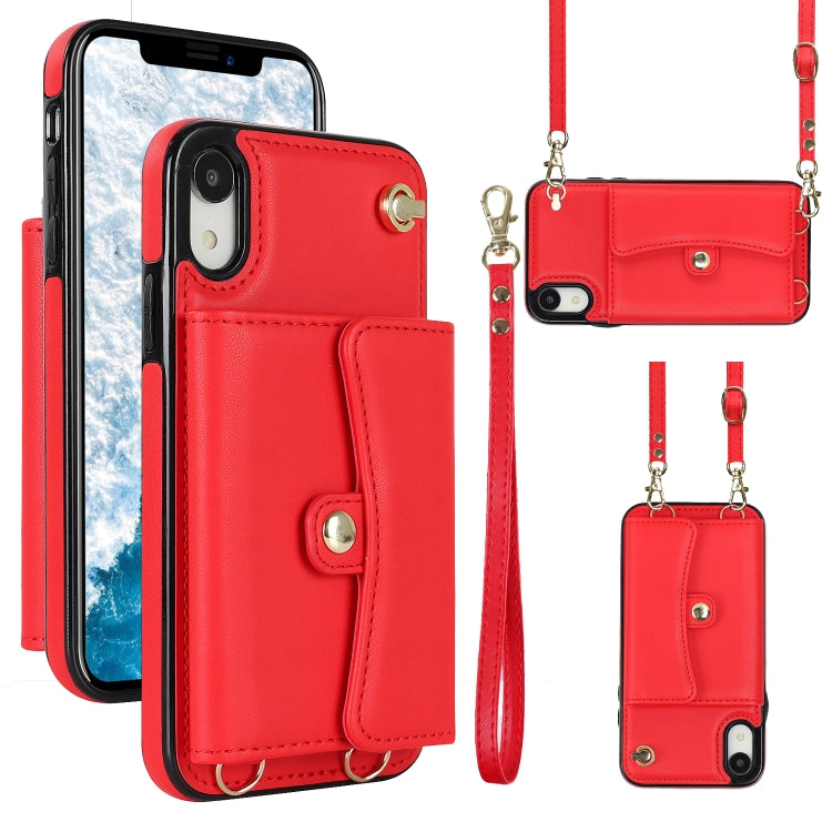 For iPhone XR RFID Card Slot Phone Case with Long Lanyard(Red) - More iPhone Cases by buy2fix | Online Shopping UK | buy2fix
