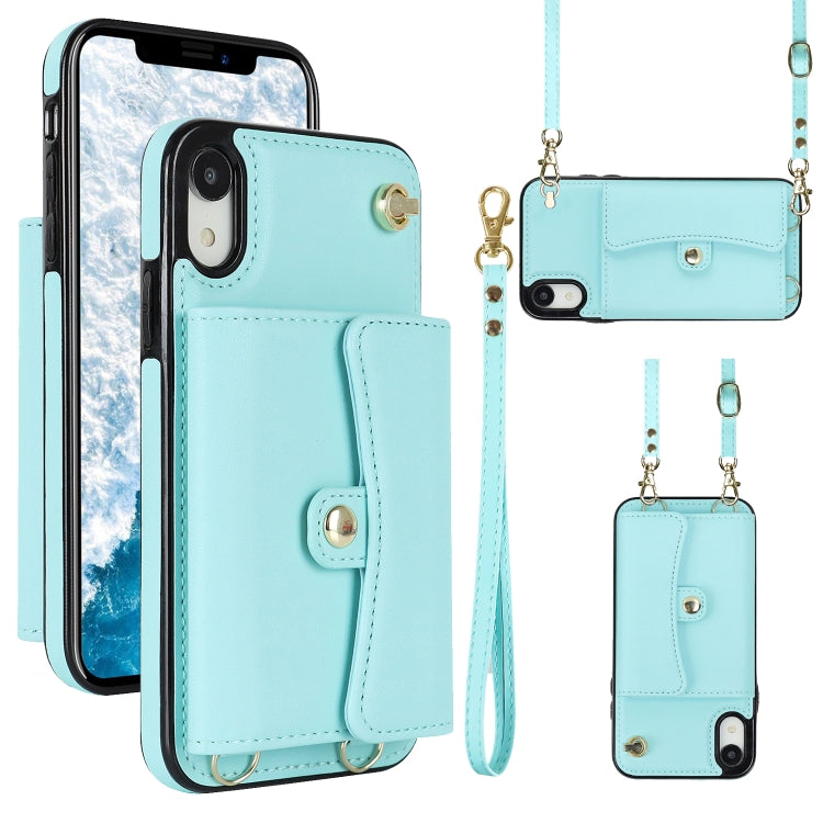 For iPhone XR RFID Card Slot Phone Case with Long Lanyard(Mint Green) - More iPhone Cases by buy2fix | Online Shopping UK | buy2fix