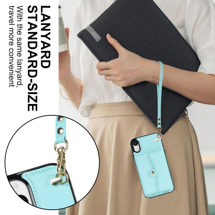 For iPhone XR RFID Card Slot Phone Case with Long Lanyard(Mint Green) - More iPhone Cases by buy2fix | Online Shopping UK | buy2fix